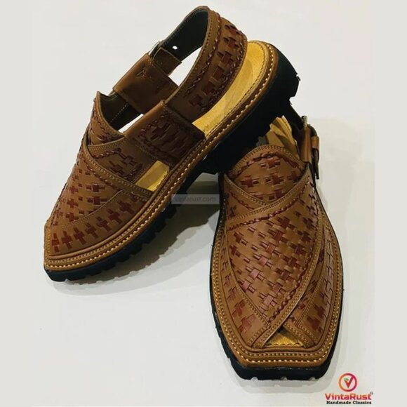 Authentic Brown Peshawari Sandals for Men, Durable Leather Shoes, Classic Woven main image 10